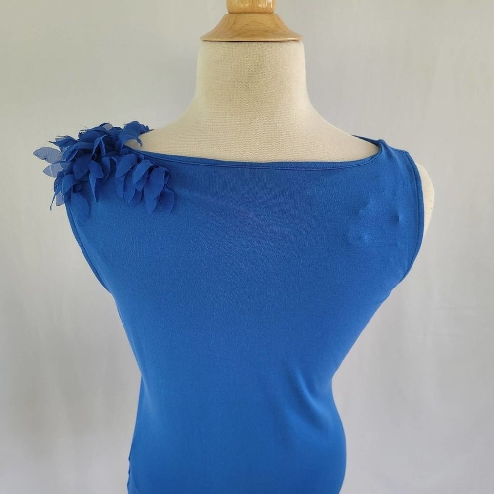 Anne Klein Blue Sleeveless Boat Neck Tank with Dimensional Shoulder Detail SZ M - Picture 6 of 11